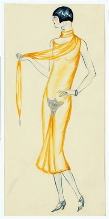 BURGNER DODO DORTE CLARA (1907 - 1998) Donna con vestito giallo. Tecnica...