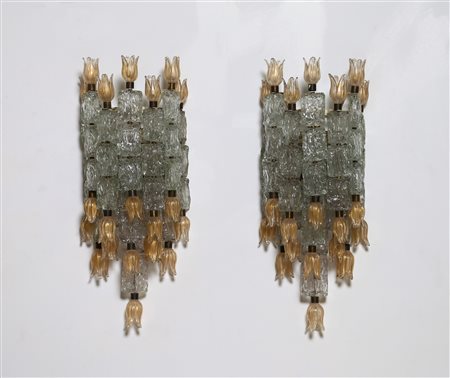 SEGUSO VETRI D'ARTE Coppia di appliques. -. Cm 27,00 x 68,00 x 17,00. Lampade...