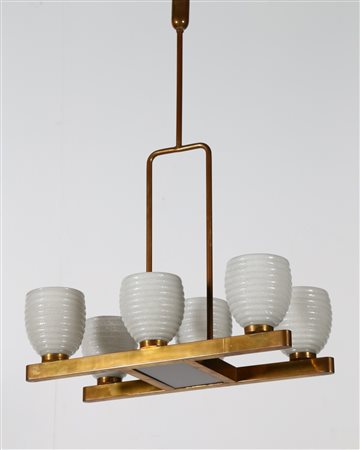 VENINI Lampadario sei luci. -. Cm 73,00 x 110,00 x 44,00. Struttura in ottone...