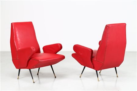 MANIFATTURA ITALIANA Coppia di poltrone rosse, anni 60. -. Cm 63,00 x 87,00 x...