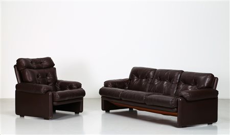 SCARPA AFRA & TOBIA Divano tre posti, poltrona in pelle, mod. Coronado, per...