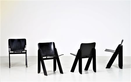 SABADIN GIGI Quattro sedie in legno e compensato curvo laccato, mod. Peota...