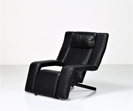 G.P.VITELLI E T.AMMANATI Poltrona in pelle e metallo laccato, reclinabile con...