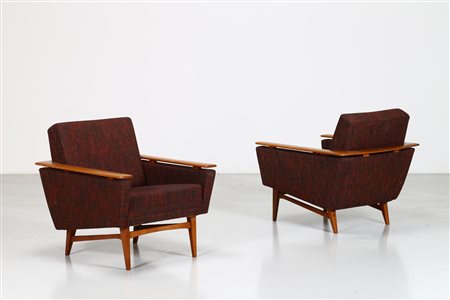 ANONIMO Coppia di poltrone anni 60 . -. Cm 70,00 x 74,00 x 80,00. Legno di...