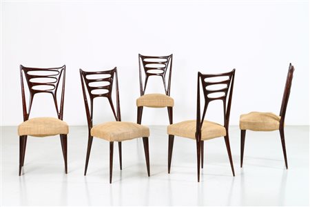LATIS GUSTAVO & VITO Cinque sedie anni 50. -. Cm 44,00 x 94,00 x 52,00. Legno...