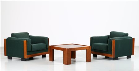 SCARPA AFRA & TOBIA Coppia di poltrone mod.920, un tavolino, per Cassina anni...