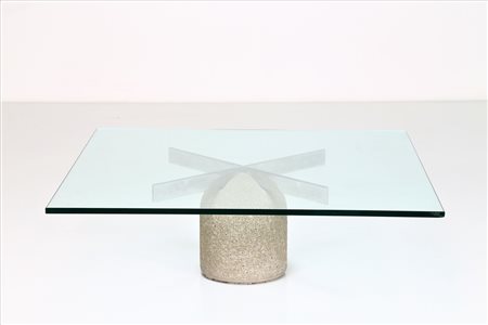 OFFREDI GIOVANNI (n. 1927) Tavolino in calcestruzzo, acciaio e vetro, mod....