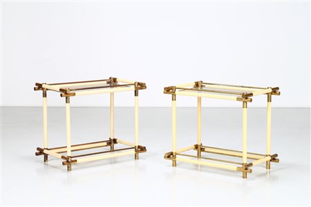 BANCI FIRENZE Coppia di consolle in metallo ottone e vetro, anni 70. -. Cm...