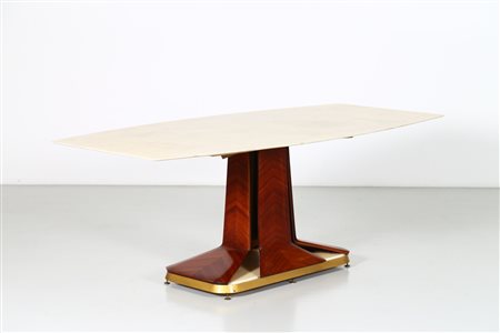 DASSI VITTORIO Tavolo in palissandro e ottone, con base e piano in marmo,...