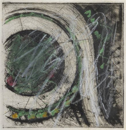 GUIDO STRAZZA (1922) Cosmate 1989 Tecnica mista, acquaforte e pastello su...