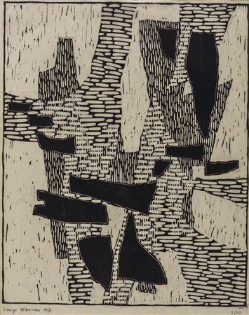 LUIGI VERONESI (1908 - 1998) Composizione 1957 Xilografia su carta velina,...