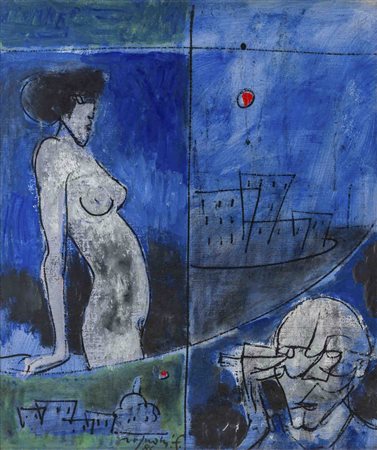 FRANCO ROGNONI (1913 - 1999) Interno Esterno 1986 Olio su tela 55 x 46 cm...