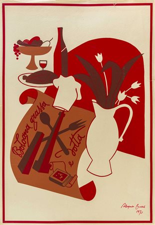 ALESSANDRO CERVELLATI (1892 - 1974) Bologna grassa e dotta 1971 Tecnica mista...