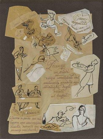 ALESSANDRO CERVELLATI (1892 - 1974) Buon appetito Tecnica mista con collage...