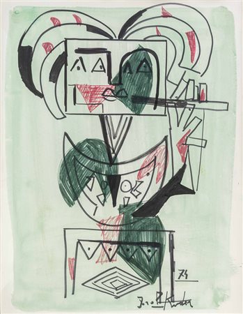 IBRAHIM KODRA (1908 - 2006) Senza titolo 1974 Tecnica mista, pennarelli e...