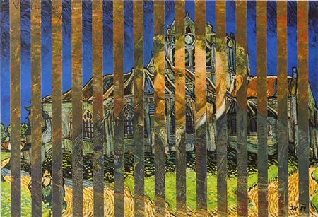 KOLAR JIRI (1914 - 2002) Autoritratto di Van Gogh e chiesetta 1989 Collage su...