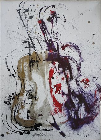 Arman Fernandez, Senza titolo, 1980 Impronta di violino su tela, olio su...
