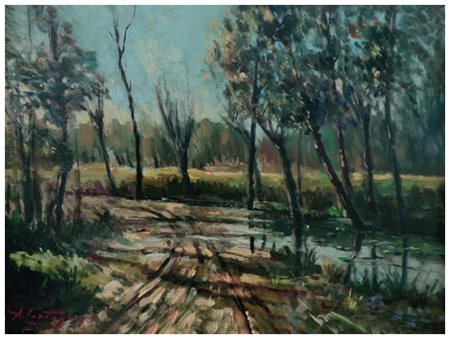 A. COSTAGNI Livorno Senza titolo Olio su faesite 30 x 40. Firma in b. a s....