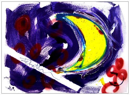 MASSIMO FALSETTI Roma 1955 Luna 2005 Olio e vernice a spray su tela 50 x 70....