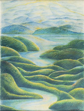 Gerardo Dottori 1884 - 1977 Paesaggio umbro - anni ’40 tecnica Idromatita su...