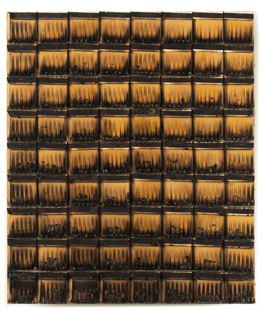 Bernard Aubertin 1934 - 2015 Tableau feu - 1974 tecnica Fiammiferi bruciati...