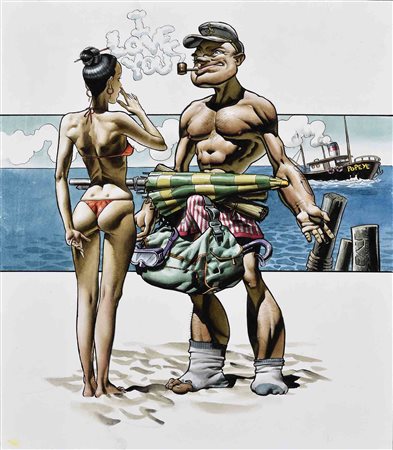 PATRIZIO EVANGELISTI (1969) Braccio di ferro Tecnica mista e collage su carta...