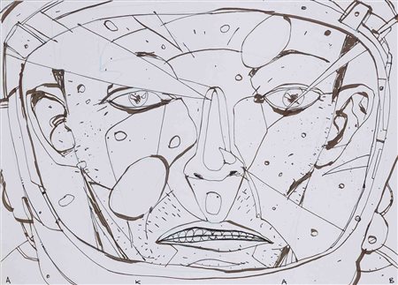 AKAB (1976) Astronauta Tecnica mista su carta 25 x 35,5 cm Siglato AkaB in basso