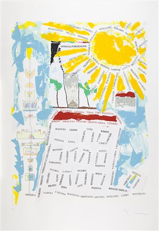 Mario Schifano Homs 1934 – Roma 1998 Serigrafia, collage e smalto su carta...