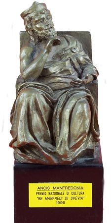 Ancis Manfredonia scultura in bronzo su base in legno "Re Manfredi di Svevia"...