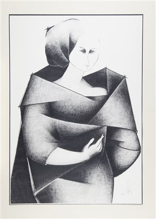 Michele Zaza Molfetta, 1948 tempera su carta cm 68,5x49 firmato in basso a dx