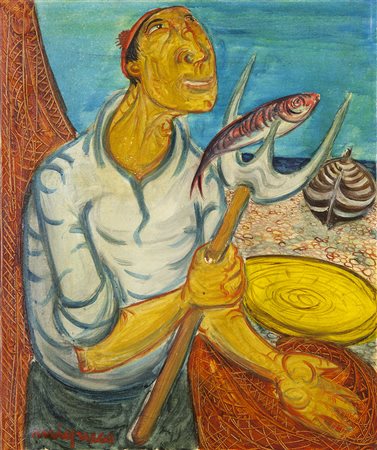 Giuseppe Migneco Messina 1903 – Milano 1997 olio su tela cm 60x50 firmato in...