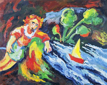 Mimmo Germanà Catania 1944 - Busto Arsizio 1992 "La barca" olio su tela anno...