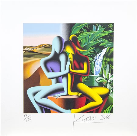 Mark Kostabi Los Angeles 1960 "Touching dreams" serigrafia su carta esemplare...