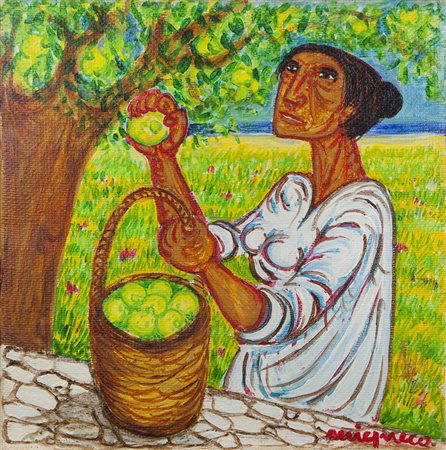 Giuseppe Migneco Messina 1903 – Milano 1997 olio su tela cm 30x30 firmato in...