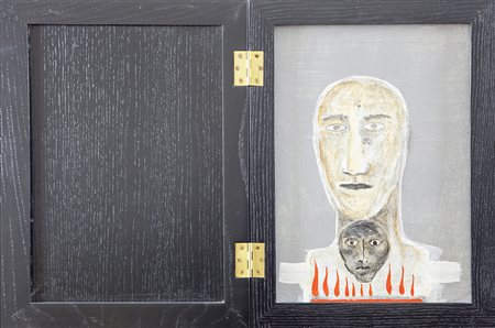 Mimmo Paladino Paduli 1948 "Visibile" olio su tela con cornice in legno con...