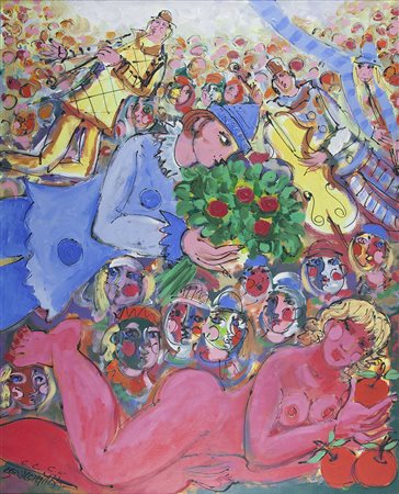 Antonio Squicciarini Bari 1957 "Il peccato" olio su tela anno 1999 cm 120x100...