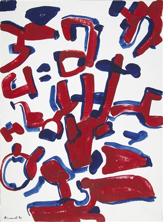 Carla Accardi Trapani 1924 – Roma 2014 "Rosso blu" gouache su carta intelata...