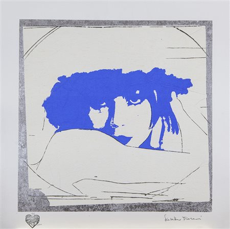 Giosetta Fioroni Roma 1932 "Doppio Liberty " Blue Serigrafia materica con...