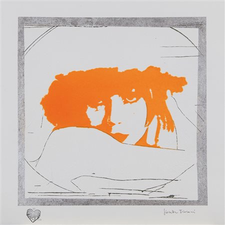 Giosetta Fioroni Roma 1932 "Doppio Liberty " Arancio Serigrafia materica con...