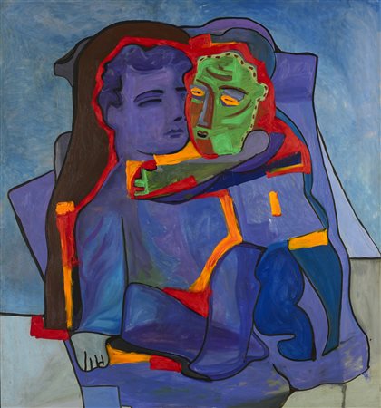 CHIA SANDRO (n. 1946) Super abbraccio in rosso. . 1991. Olio su tela . Cm...