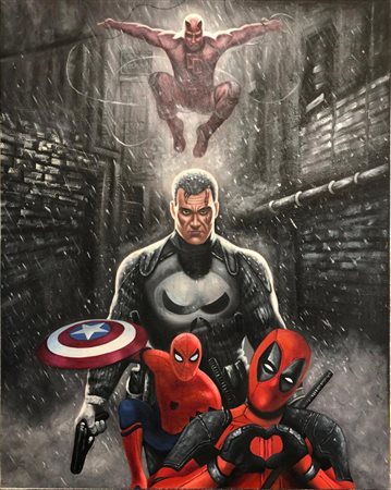 ALEX CAMINITI Super Boys Tecnica mista su tela cm 100x70