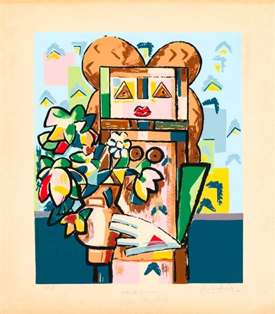 IBRAHIM KODRA (1918-2006)Senza Titolo, 1983Litografia ritoccata a manocm...