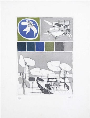 PERILLI ACHILLE Roma 1927 Composizione a quattro 1965 acquaforte acquatinta...