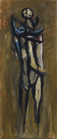 BELTRAME YVAN Venezia 1911 Figura 1958 olio su tavola 60x24 cm firma e data...