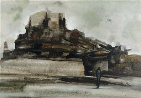 PONTINI GIOVANNI Venezia 1915 - 1970 Il faro olio su tavola 60x80 cm siglato...