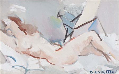 DOMESTICI GIAMPAOLO Venezia 1924 - 1999 Nudo disteso olio su tela 25x40 cm...