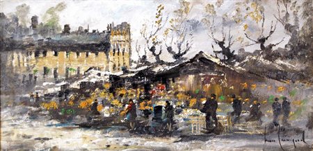 CARGNEL LUCIO Treviso 1903 - Milano 1998 Mercatino olio su tela 30x60 cm...