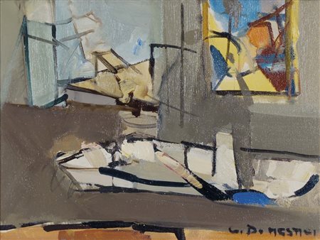 DOMESTICI GIAMPAOLO Venezia 1924 - 1999 Interno 1973 olio su tela 30x40 cm...