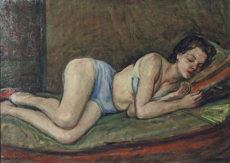 SCARPACROCE LUIGI Venezia 1901 - 1967 Nudo disteso 1952 olio su tela 58x80 cm...