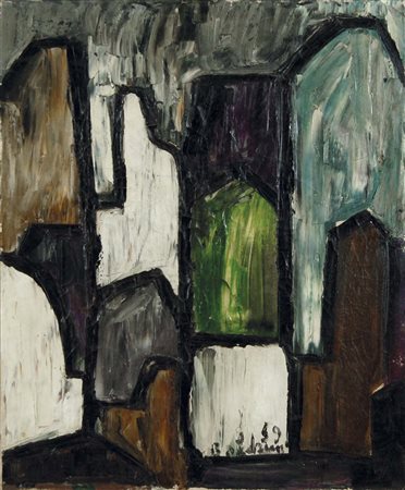 BOLDRINI GUSTAVO Venezia 1927 - 1988 Case a Milano 1959 olio su tela 60x50 cm...